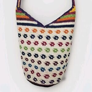 Guatemalan Zippered Crochet Knit Hobo Bag Multicolor Purse Boho Colorful